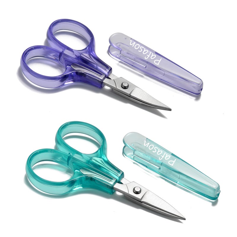 PAFASON Sharpest & Precise Embroidery Scissor Set 2 PC Curved Straight for Quilting Sewing Knitting Crafting Cross Stitch Crochet Thread Yarn Paper Fabric Detail Cutting Stainless Steel Safety Case - Image 1